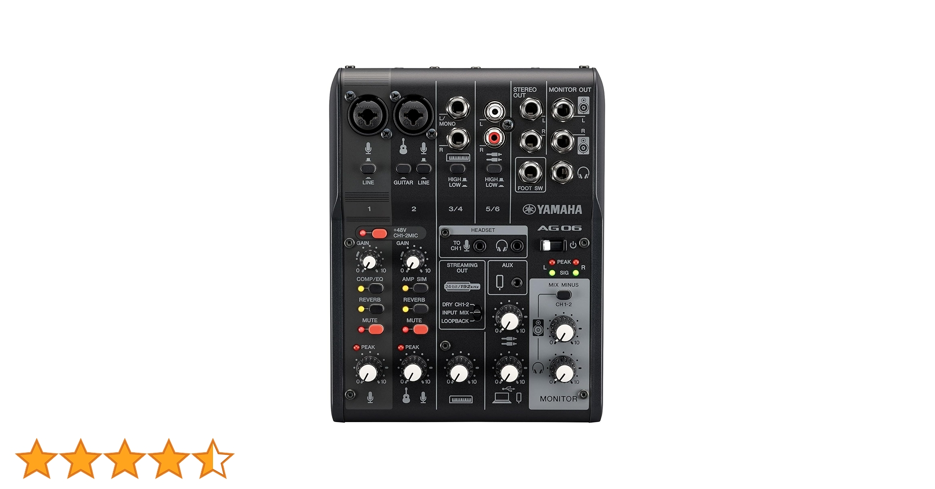 Yamaha AG06 MK2 Black 6-Channel Live Streaming Loopback Mixer/USB